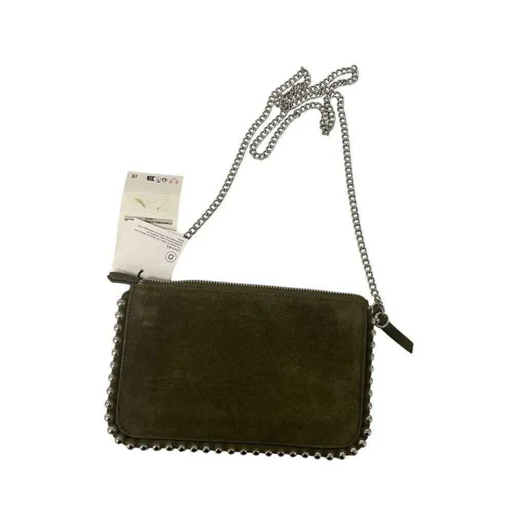 Zara Women Crossbody Bag Purse Medium Olive Green Suede Studded 6646/410 NWT